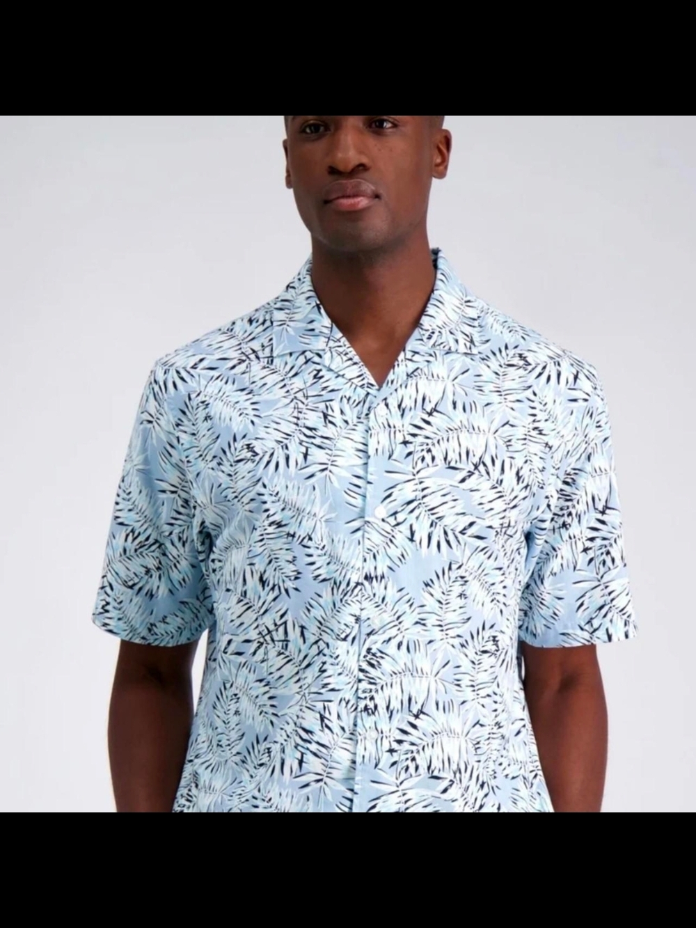 Haggar Light Blue Leaf-Print Short-Sleeve Camp Shirt